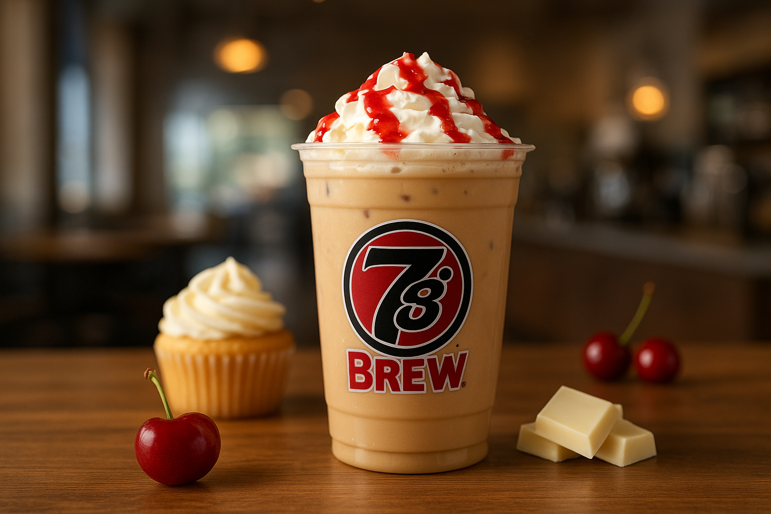 Cherry Cobbler7 Brew secret menu drink with Cherry , Cupcake , White Chocolate flavors