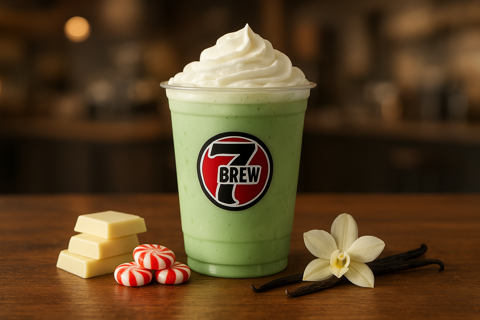 Emerald7 Brew secret menu drink with Vanilla , White Chocolate , Peppermint flavors