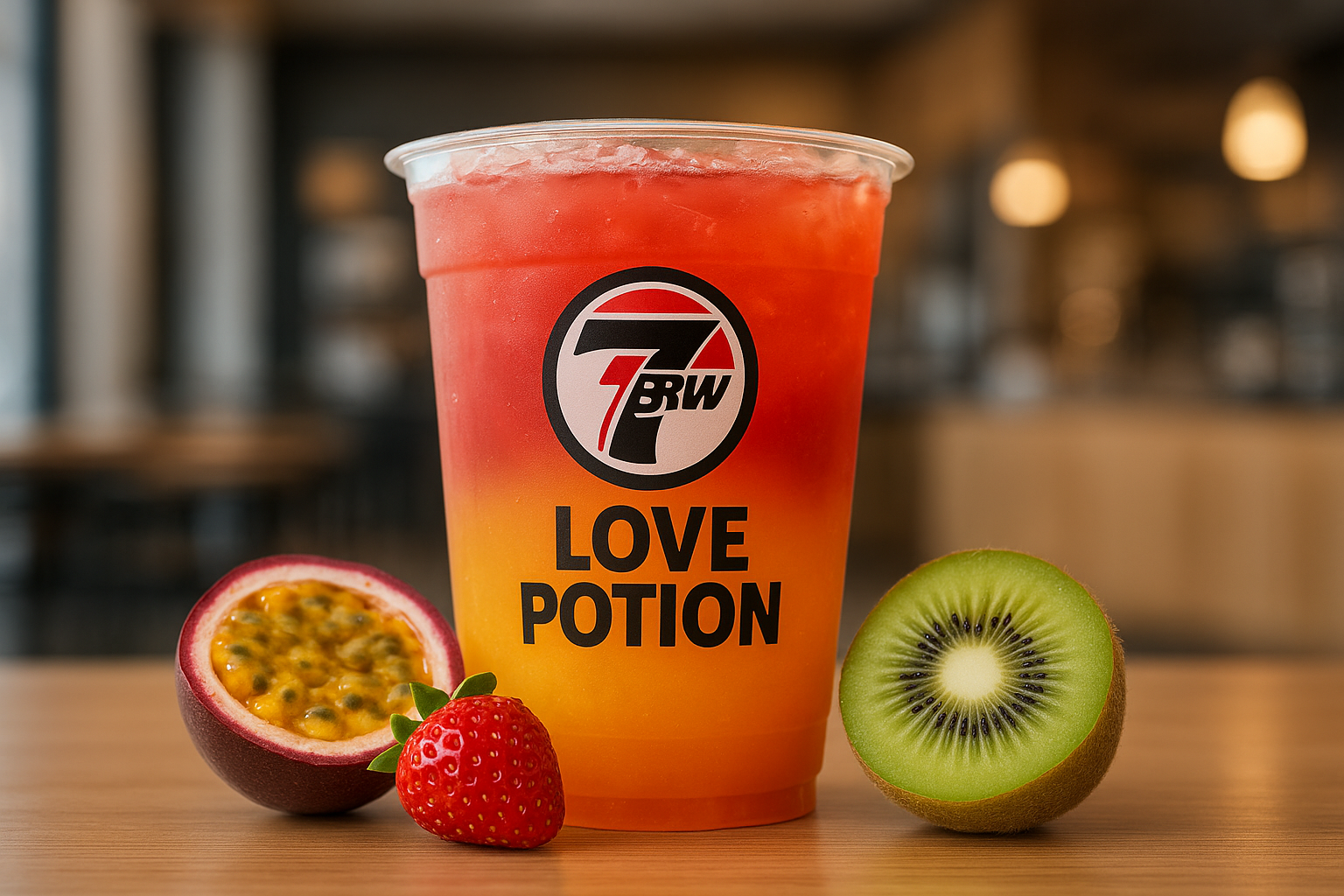 Love Potion7 Brew secret menu drink with Passionfruit , Strawberry , Kiwi flavors