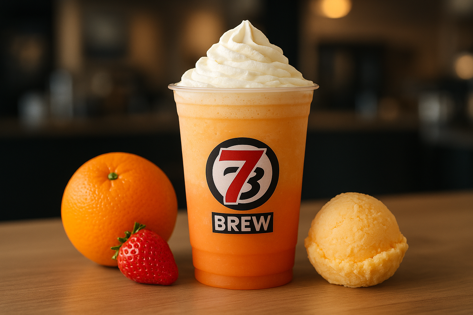 Orange Sherbert7 Brew secret menu drink with Orange , Strawberry , Vanilla flavors