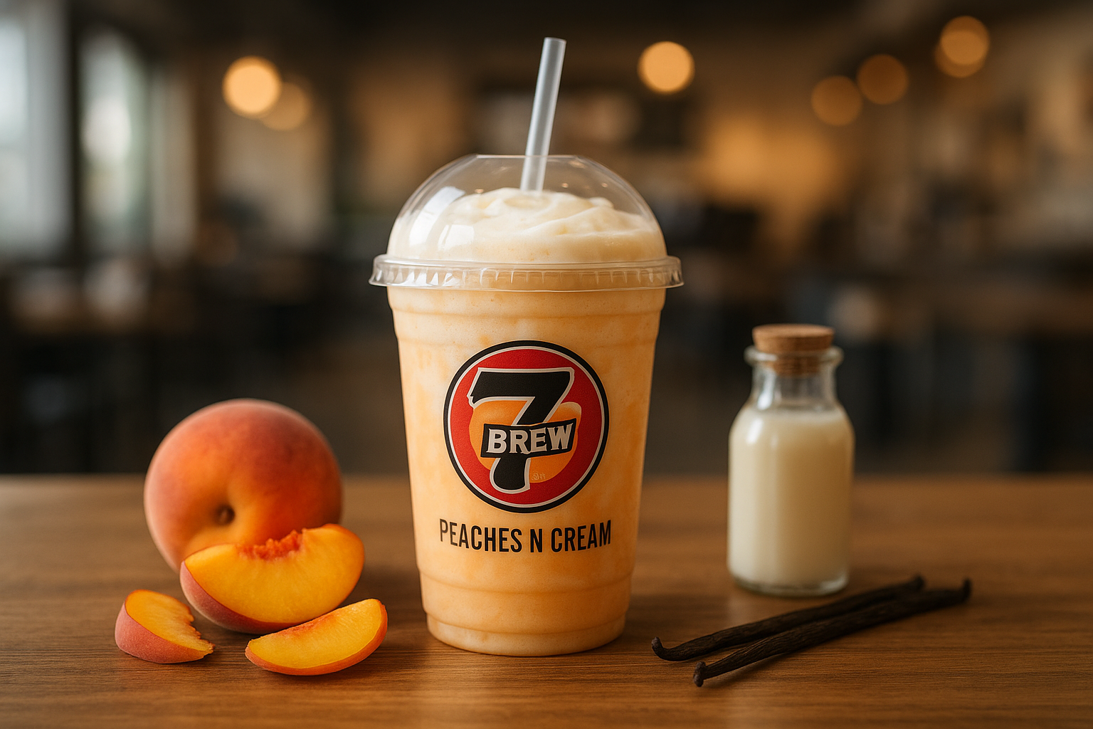 Peaches N Cream7 Brew secret menu drink with Peach , Vanilla flavors