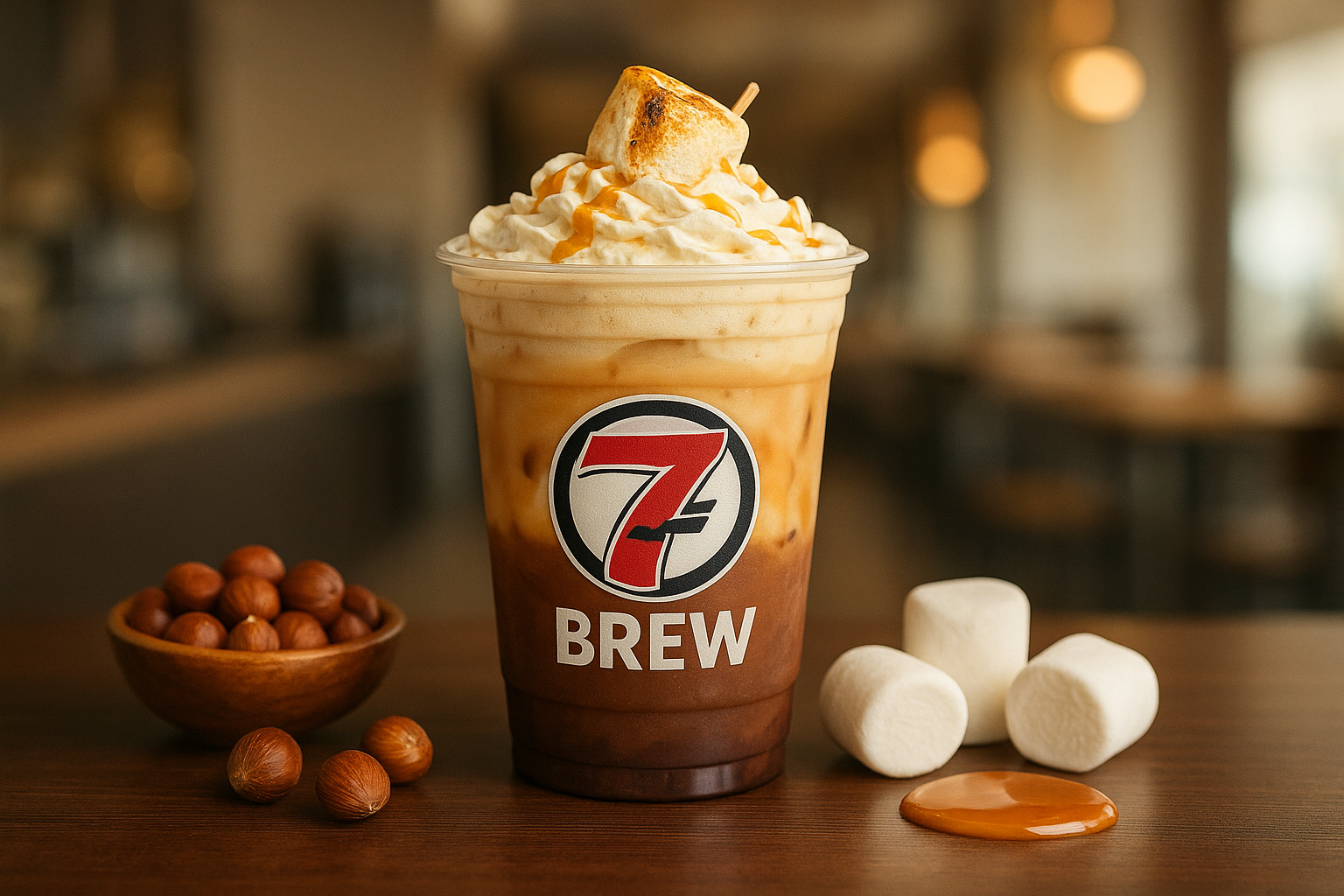 Rocky Road7 Brew secret menu drink with Hazelnut , Caramel , Toasted Marshmallow flavors