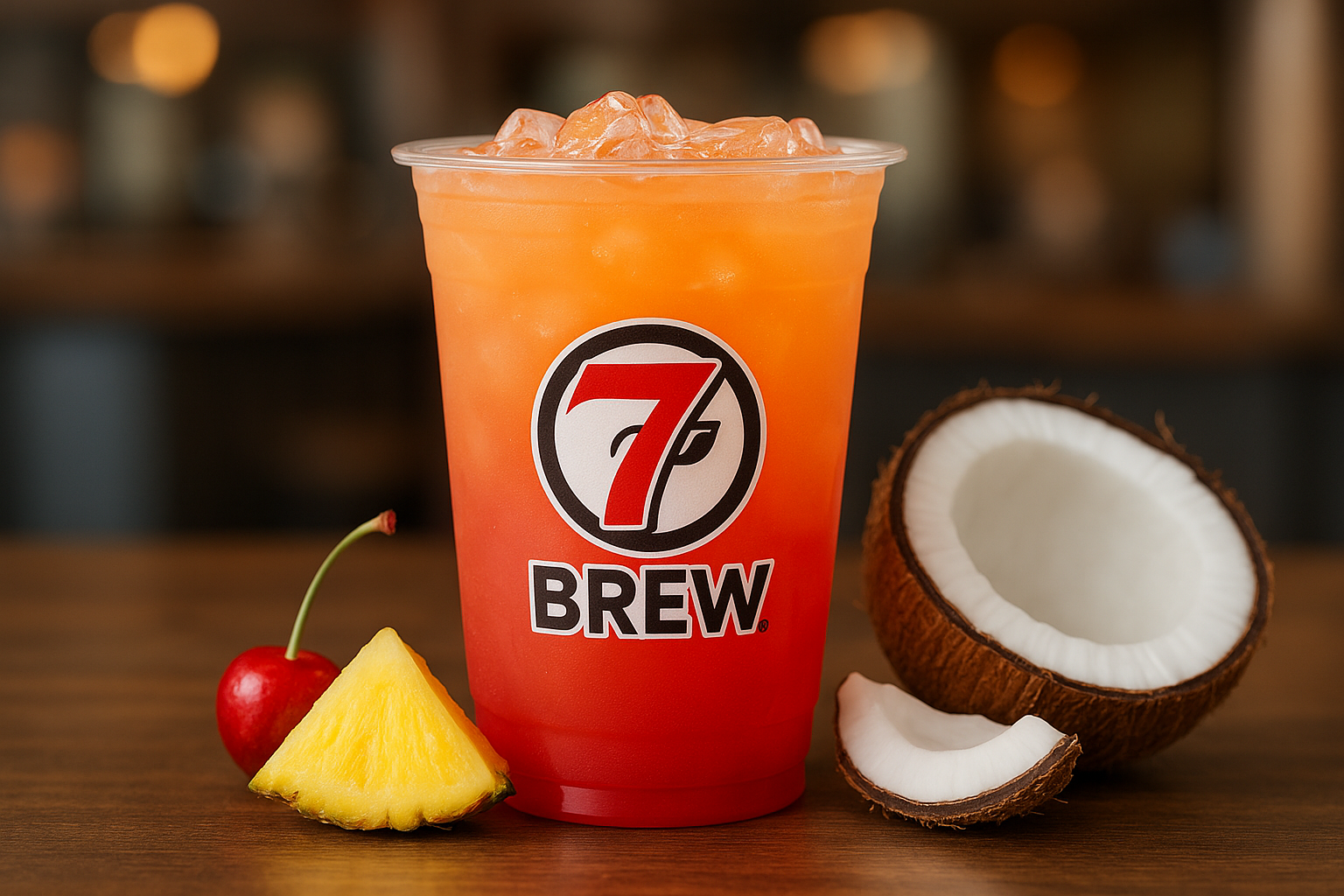 Sunset7 Brew secret menu drink with Cherry , Coconut , Pineapple flavors
