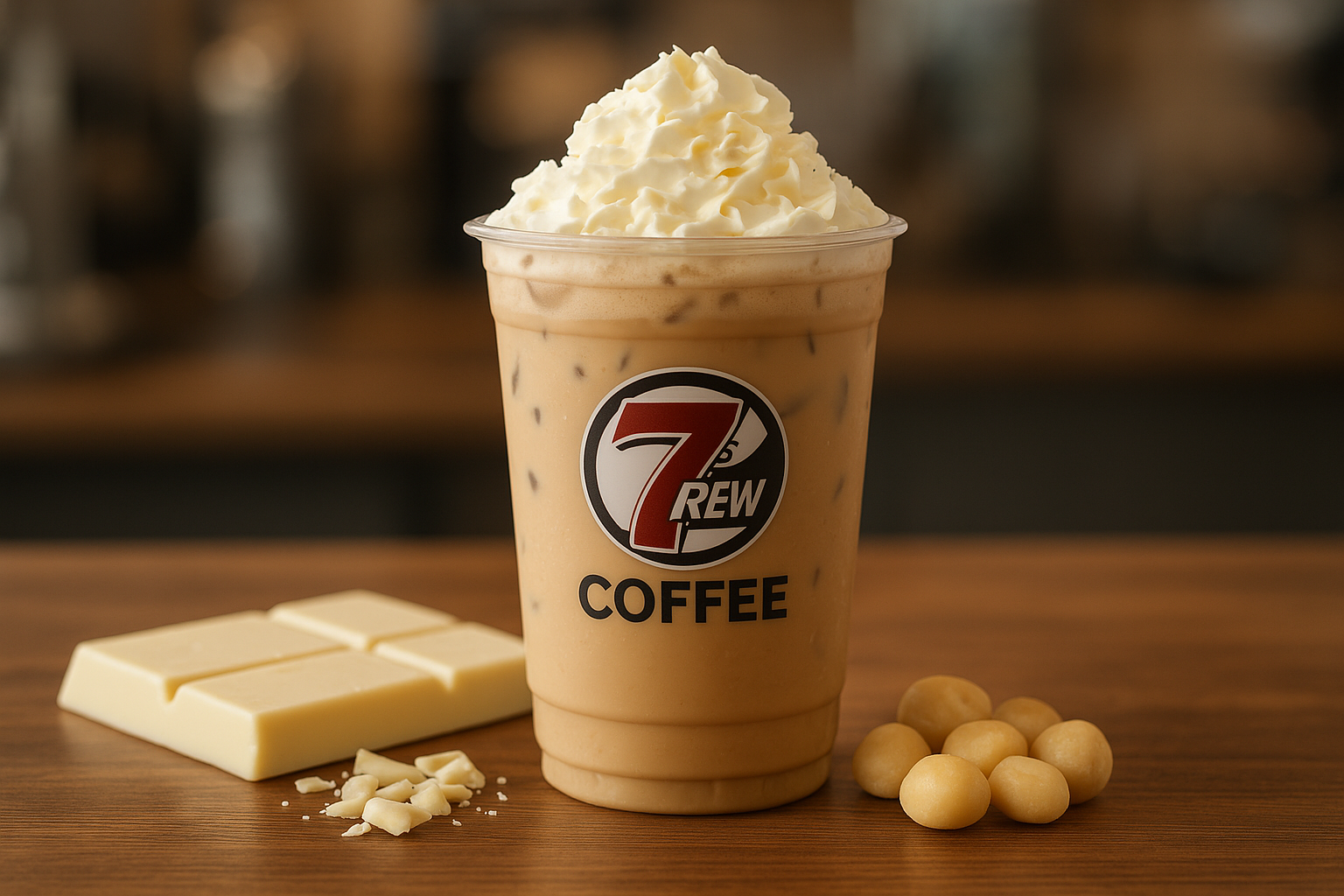 White Mac7 Brew secret menu drink with White Chocolate , Chocolate Macadamia Nut flavors