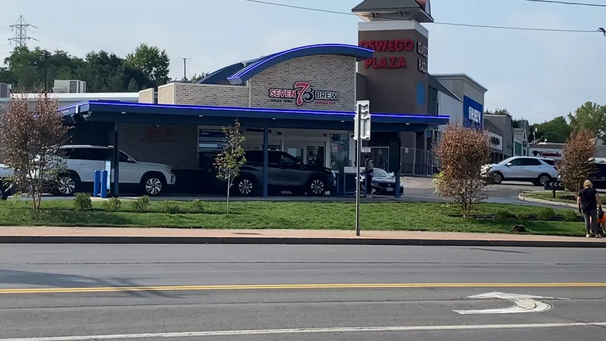 7 Brew Coffee drive-thru now open at 240 New York 104 in Oswego, NY, at the former Popeyes site