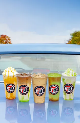7 Brew Next Stop Fall Flavor 2026 menu featuring Pumpkin Blondie Breve, Drizzled Apple Energy Frozen Chiller, Caramel Apple Pie Macchiato, Apple Butter Chai, and Pumpkin Roll Shake