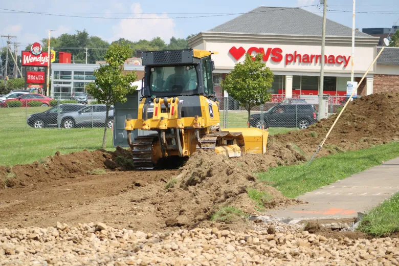 Excavators breaking ground on the new 7 Brew Coffee stand at 856 Coshocton Avenue, Mount Vernon, Ohio