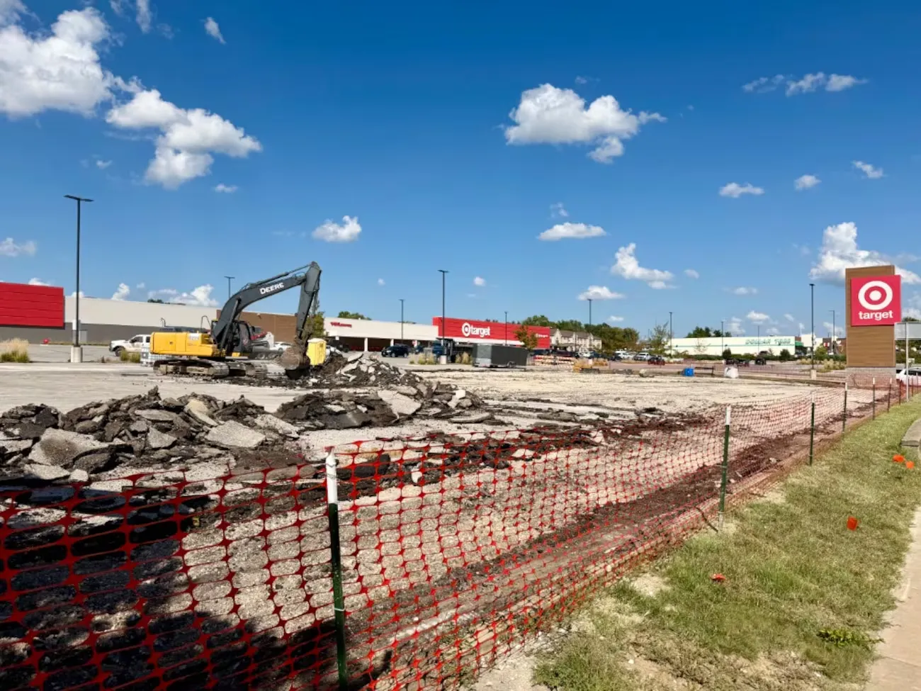 Construction site for a new 7 Brew Coffee drive-thru on Broadway in Quincy, Illinois, near Target and Raising Cane's