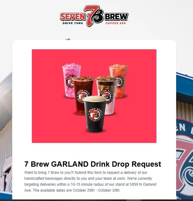 7 Brew drive-thru coffee stand at 5050 N Garland Ave in Garland, Texas