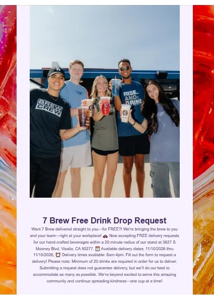 7 Brew Visalia, CA Free Drink